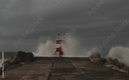 lighthouse on the Atlantic ocean coast in a storm