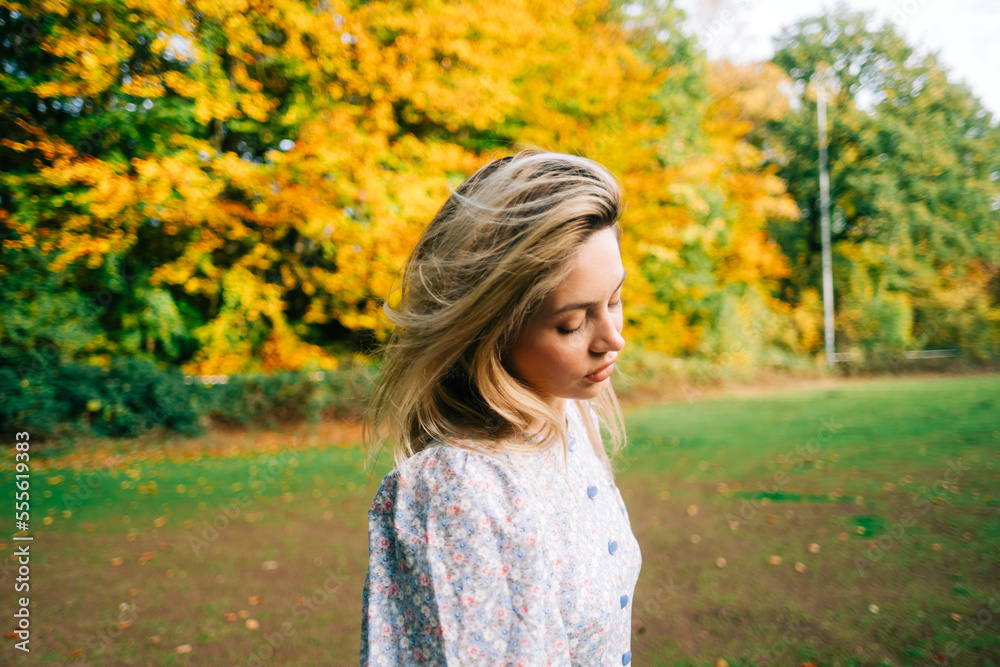 Portrait of attractive caucasian woman posing in the autumn park. Portrait of attractive caucasian woman posing in the autumn park.