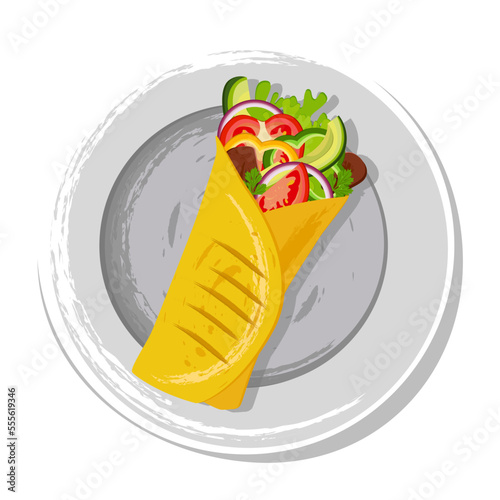 Burrito, tortilla stuffed with meat and vegetables, herbs, the original inscription for the word burrito.