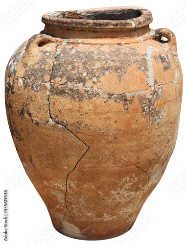 Ancient fractured amphora terracotta vase isolated photo