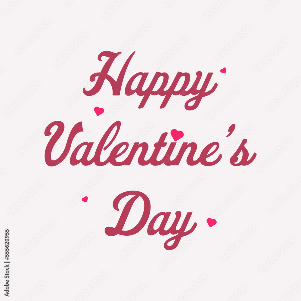 Lettering Happy Valentine's Day on a pink background with hearts. Greeting card, background. Viva Magenta color lettering.