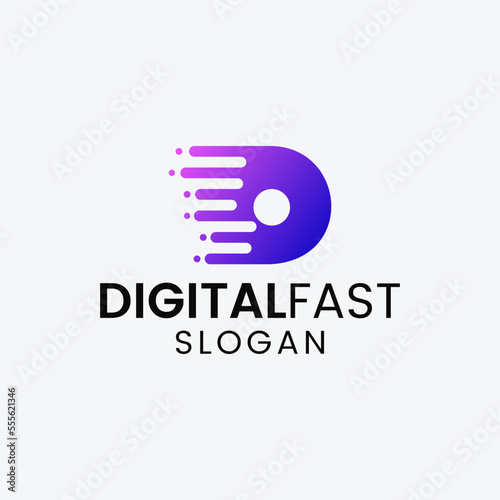 Letter D Fast technology logo © yoga
