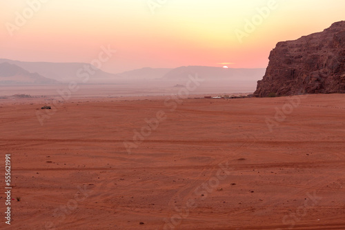 Jordan, Wadi Rum sunrise desert landscape