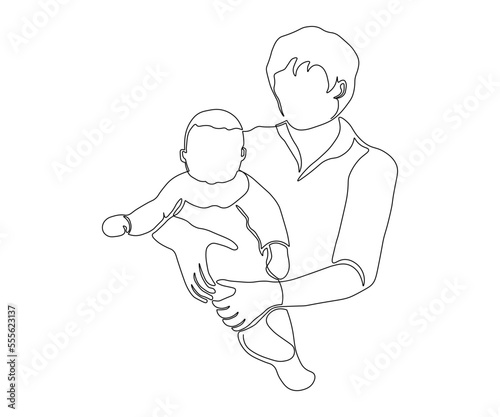 a family, a mother with a child in her arms, hand drawn, mono line, one line art