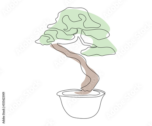potted houseplant, bonsai, hand drawn, mono line, one line art