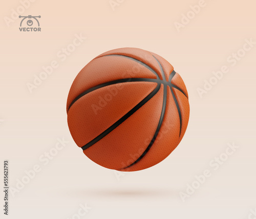 3d vector realistic orange textured rubber basketball isolated design element on light background.