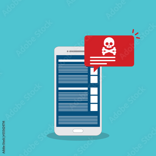 Malware , virus attack warning alert online on mobile cell phone, internet security threat.