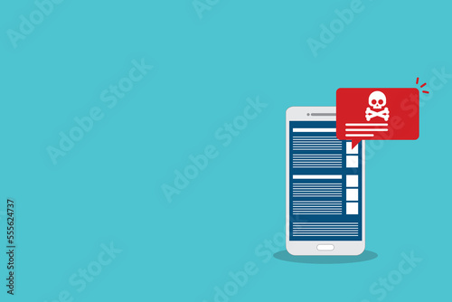 Malware , virus attack warning alert online on mobile cell phone, internet security threat.