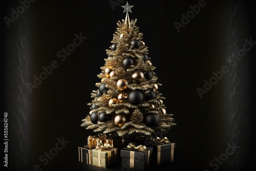 Abstract christmas tree made with particles background stock illustration. Generative AI photo