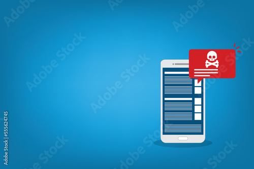 Malware , virus attack warning alert online on mobile cell phone, internet security threat.