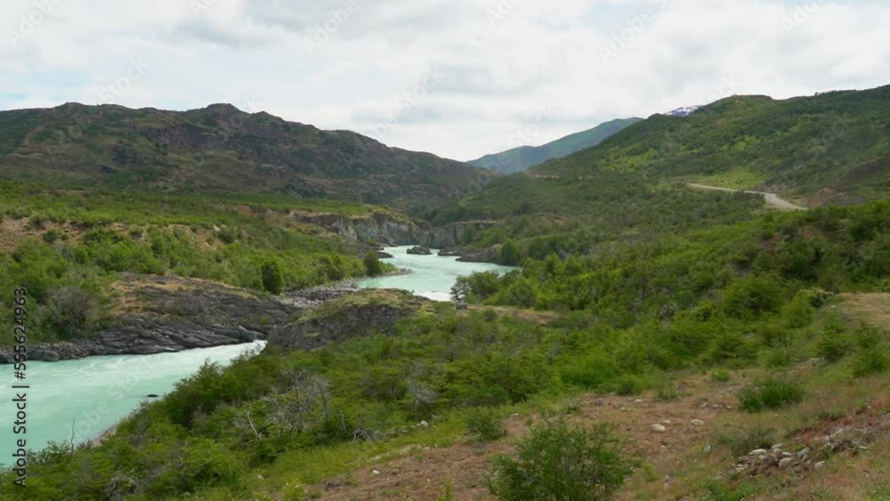 white water rapids of Rio Baker river with turquoise water white water rapids of Rio Baker river with turquoise water