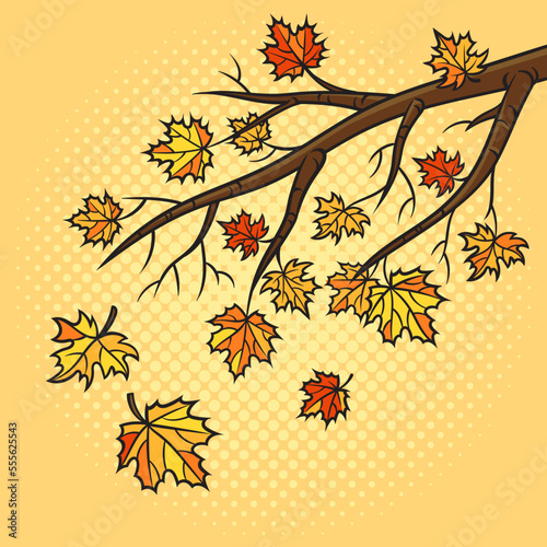 flying autumn leaves from maple pinup pop art retro vector illustration. Comic book style imitation.