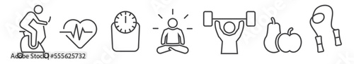 Fitness and healthy living icons set - thin line icon collection on white background - vector illustration