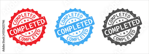 Completed Stamp Vector. Round Badge and Seal on White Background