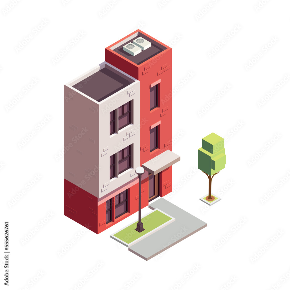 Naklejka premium Townhouse Building Isometric Composition