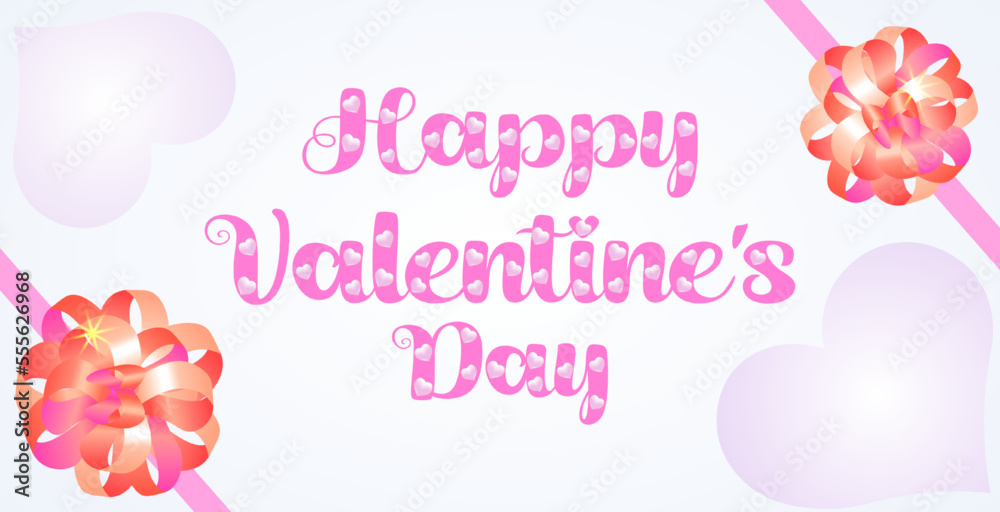 Festive greeting card on light blue background with purple text Happy Valentine's day. Holiday banner, web poster, flyer, stylish brochure, greeting card, cover, invitation. 