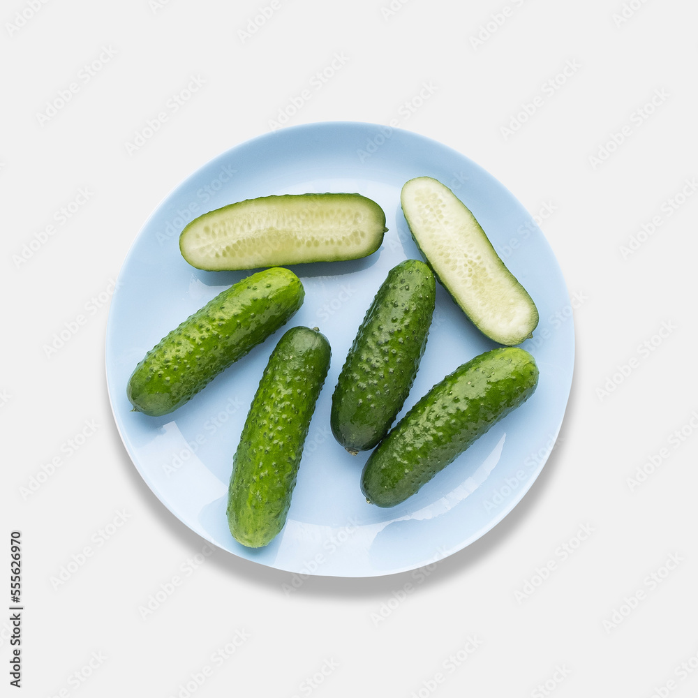 pimply fresh cucumbers isolated on white background. natural farm product. Without GMO.