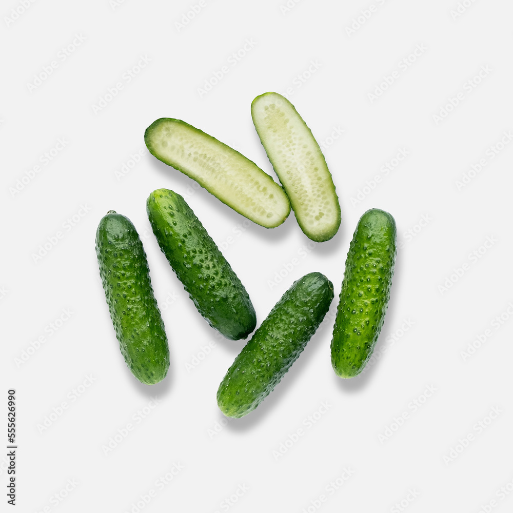 pimply fresh cucumbers isolated on white background. natural farm product. Without GMO. pimply fresh cucumbers isolated on white background. natural farm product. Without GMO.