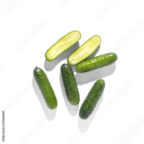 pimply fresh cucumbers isolated on white background. natural farm product. Without GMO.
