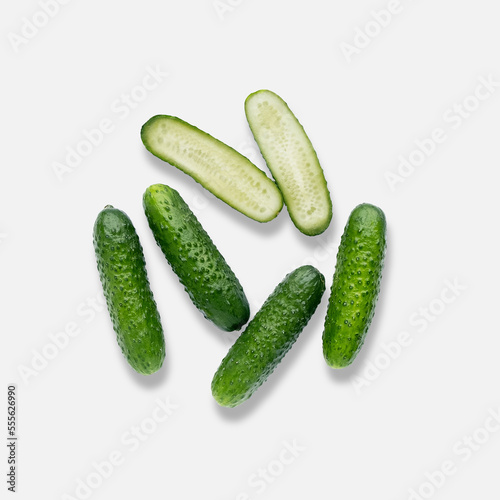 pimply fresh cucumbers isolated on white background. natural farm product. Without GMO.