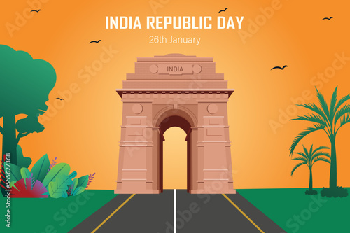 India Republic Day Poster with India Gate Vector Illustration.