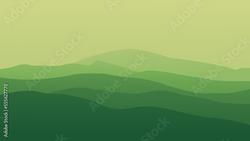 Meadows in the mountains. Green color. Vector illustration. Suitable for website, social media, desktop, wallpapers, postcards.
