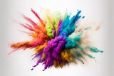 Holi colorful background for design. Color explosion powder texture on a full white background.