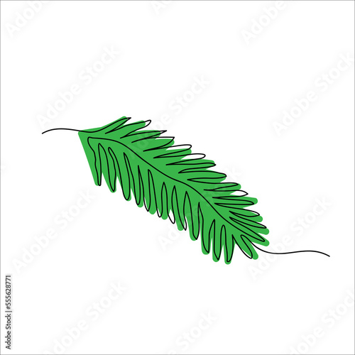 Doodle of fir branch in one line drawing.