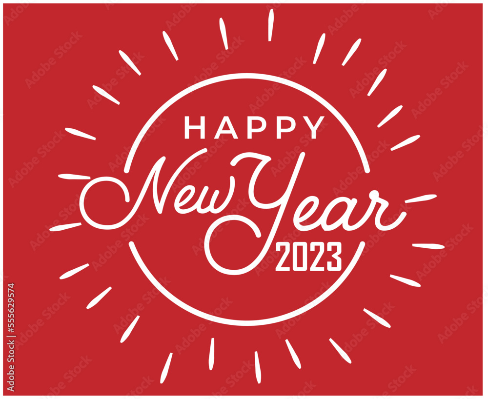 Happy New Year 2023 Abstract Holiday Vector Illustration Design White With Red Background Happy New Year 2023 Abstract Holiday Vector Illustration Design White With Red Background