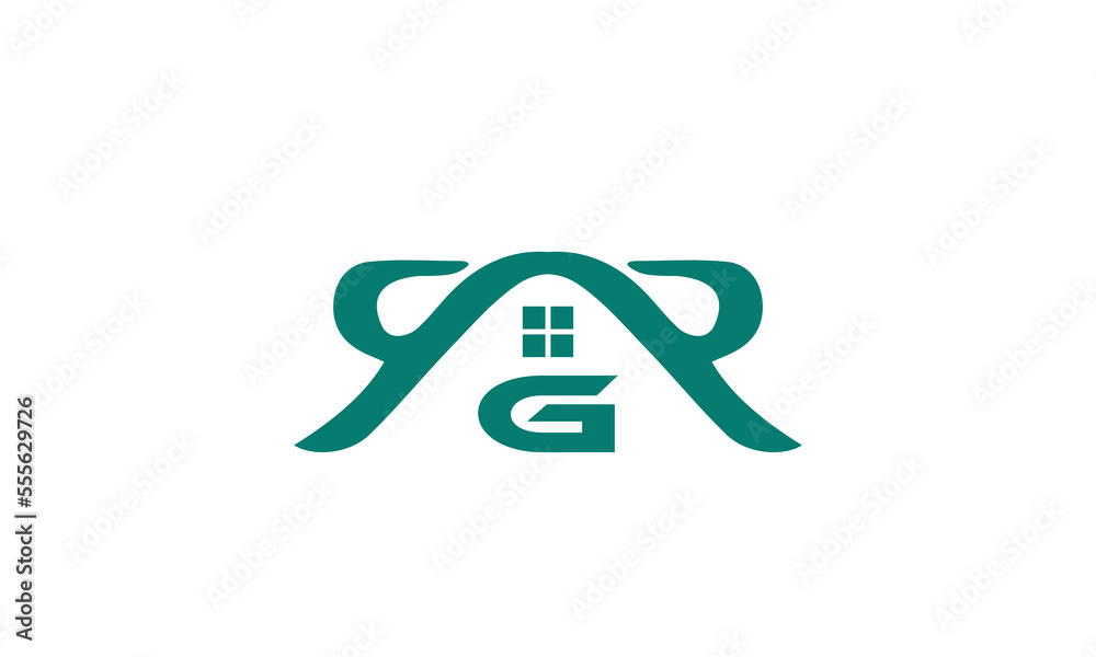 Letter GR or RG typography real estate logo vector with house building construction template Letter GR or RG typography real estate logo vector with house building construction template