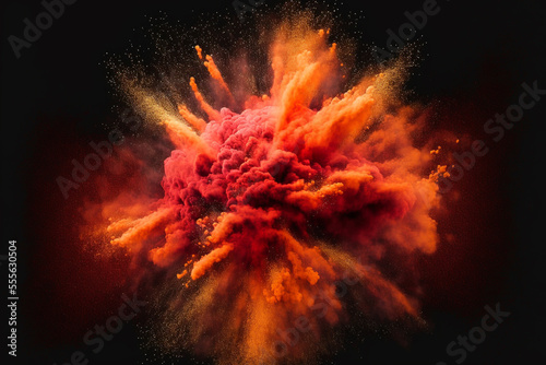 Explosion de peinture, poudre et sable rouge sur fond noir