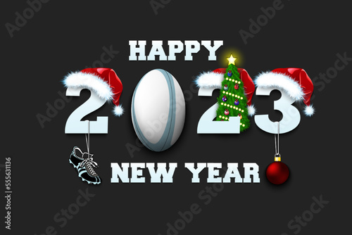 Happy New Year 2023 and rugby ball