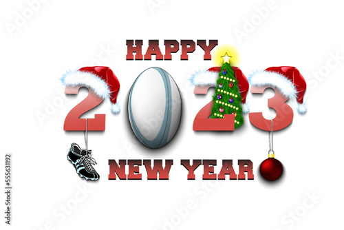 Happy New Year 2023 and rugby ball