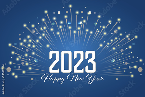 2023 Happy New Years Light Blue Fireworks Burst Illustration With Text