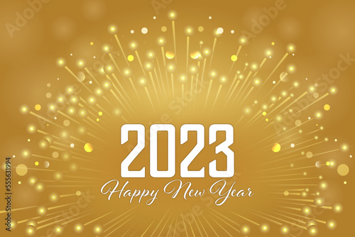 2023 Happy New Years Golden Yellow Fireworks Burst Illustration