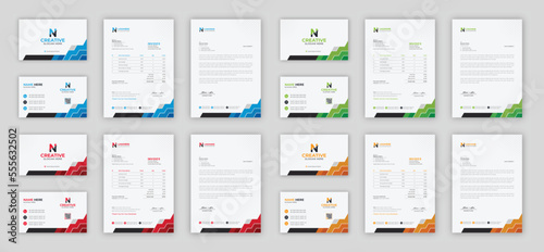 Corporate branding identity design includes Business Card, Invoices, Letterhead Designs, and Modern stationery packs with Abstract Templates	