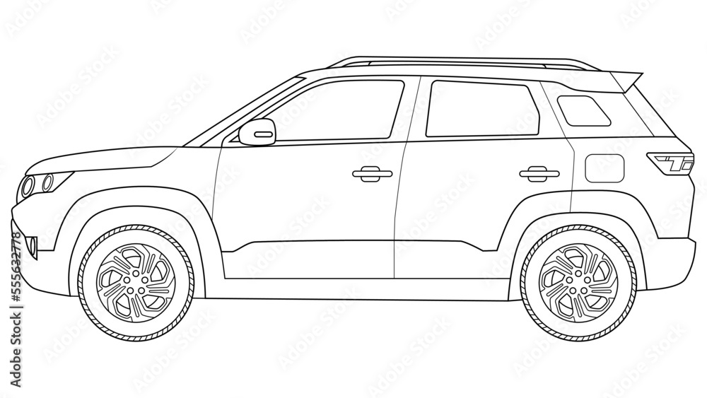 premium suv car vector, simple car outline vector illustration