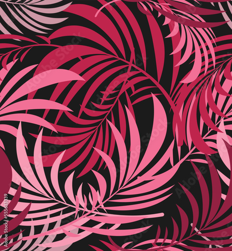 Viva Magenta seamless vector pattern palm dypsis leaves.