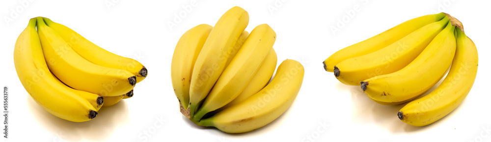 Set of banana images. Banana isolated on a white background. Clipping Path. Full depth of field. close up