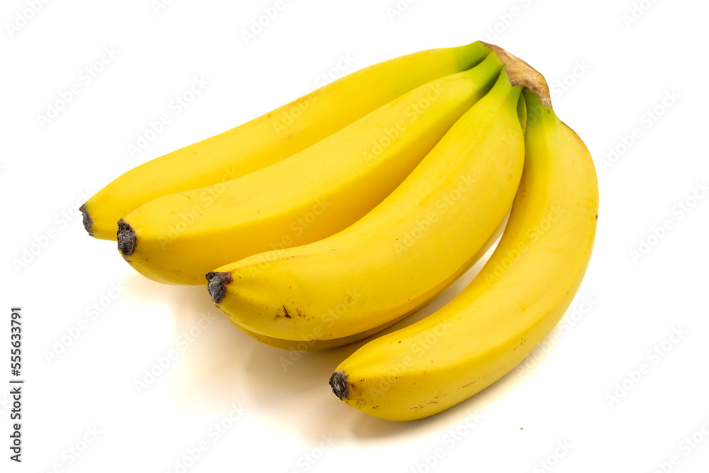 Banana isolated on a white background. Clipping Path. Full depth of field. Ripe yellow banana. close up