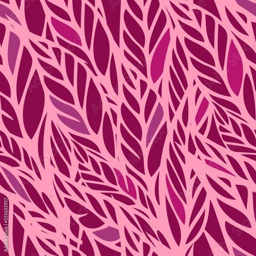 Seamless pattern with pink leaves