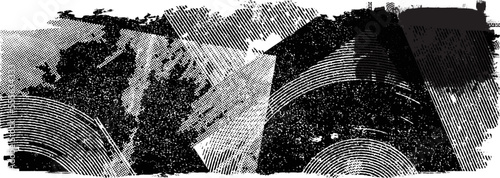 Glitch distorted grunge layer  . Noise destroyed texture . Trendy defect error shapes . Overlay grunge texture . Distressed effect .Vector shapes with a halftone dots screen print texture.