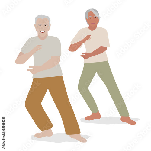Old people doing Tai Chi or Qigong exercises.