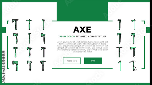 axe ax hatchet wood weapon landing web page vector. tool equipment, blade lumberjack, tree, work forest, wooden steel, lumber sharp axe ax hatchet wood weapon Illustration