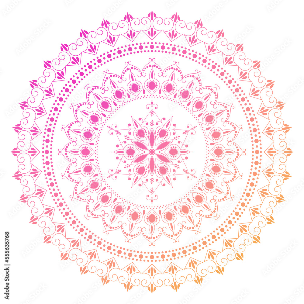 Mandala. Vintage delicate pattern. Pink and orange lace curcle background. Islam, Arabic, Indian, ottoman motifs PNG