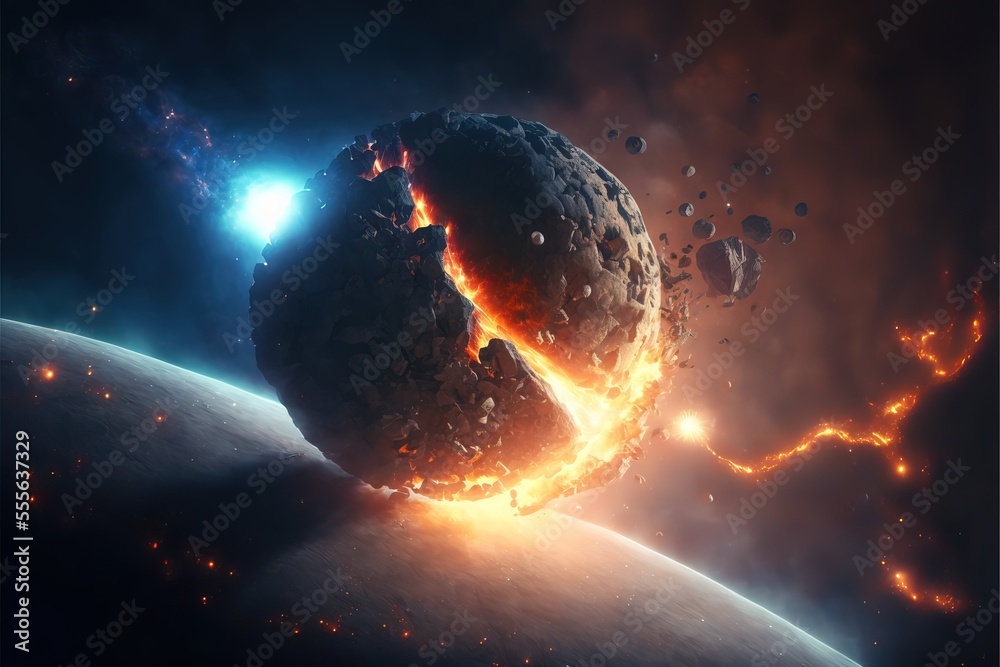 explosion. Earth destruction. Meteor disaster. earth