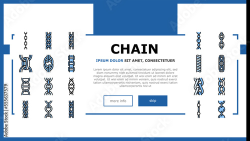 chain metal connection link landing web page vector. steel object, element iron, strong abstract strength, security metallic shiny silver chain metal connection link Illustration