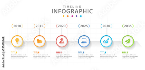 Infographic template for business. 6 Steps Modern Timeline diagram with circles, presentation vector infographic.