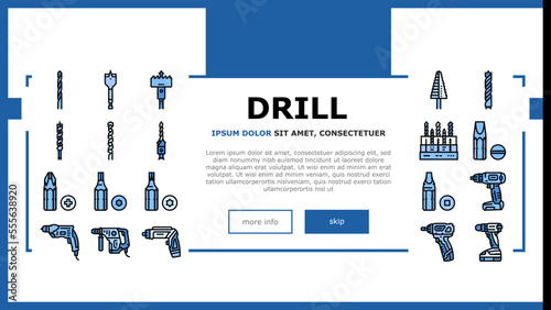 drill equipment construction landing web page vector. machine power, industry work, industrial tool, drilling electric technology, repair drill equipment construction Illustration