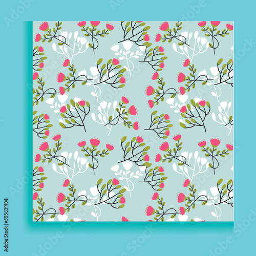 Vintage Shameless Floral, Green, Yellow Orange, and Pink flowers with a pattern Background. 